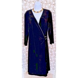 Connected Apparel Cocktail Dress Women's 16 Black Velvet V Neck Witchy Steampunk